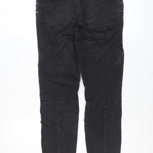 Zara Woman Black Skinny Biker Jeans with Ankle Zips Size 8