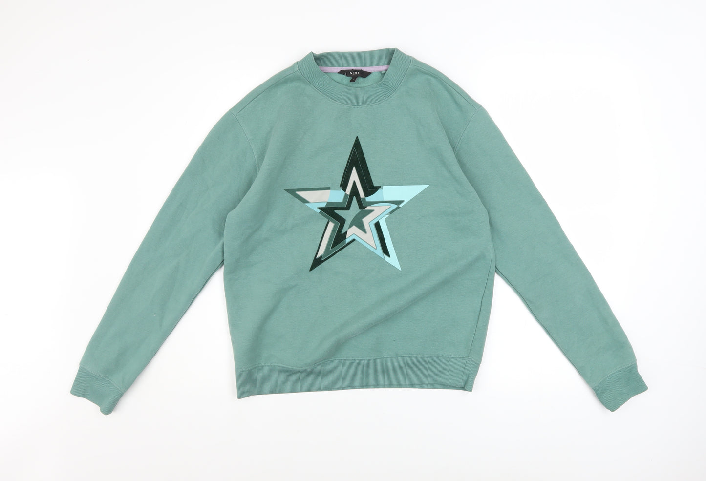 NEXT Women's Green Star Print Sweatshirt Size Small Cotton Blend