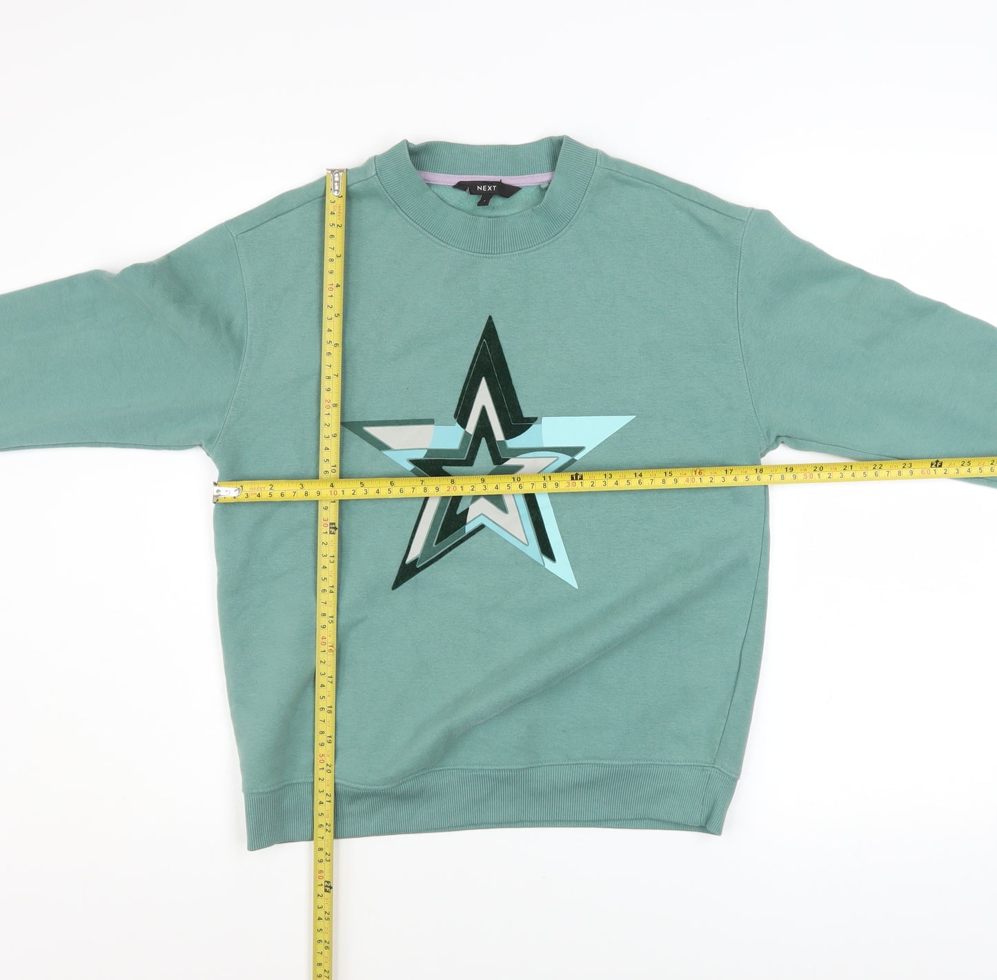 NEXT Women's Green Star Print Sweatshirt Size Small Cotton Blend