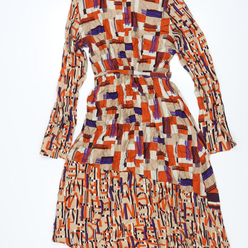 Mariella Rosati Women's Multicoloured Geometric Midi Belted Dress Size 10