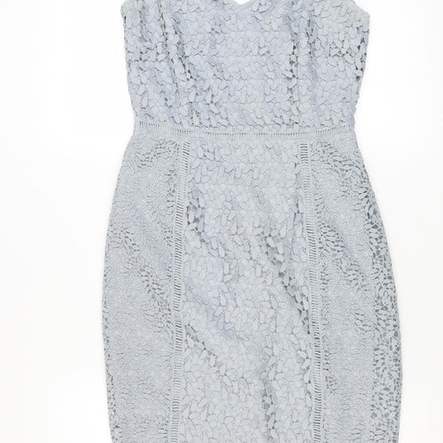 Marks and Spencer Women’s Grey Sheath Lace Dress Size 8 Sleeveless V-Neck