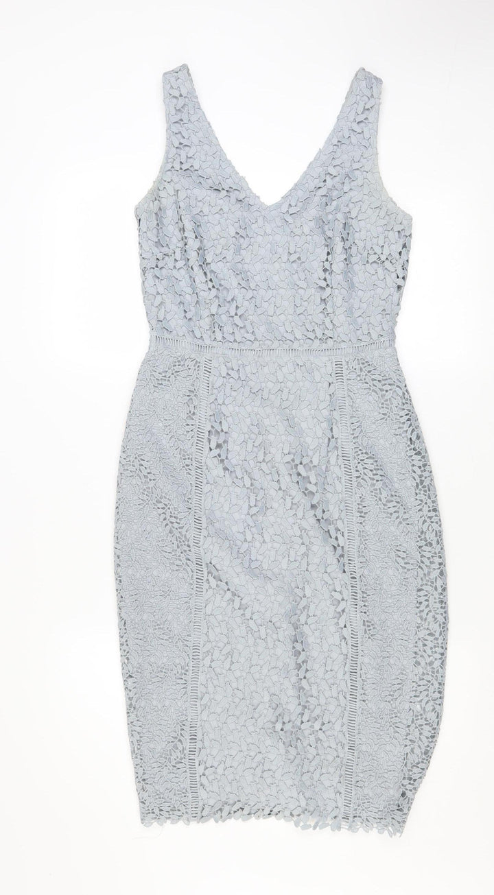 Marks and Spencer Women’s Grey Sheath Lace Dress Size 8 Sleeveless V-Neck