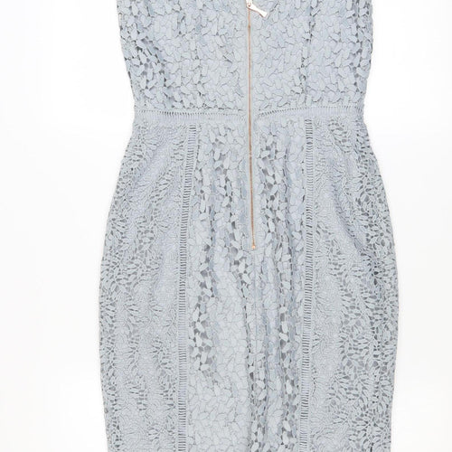 Marks and Spencer Women’s Grey Sheath Lace Dress Size 8 Sleeveless V-Neck
