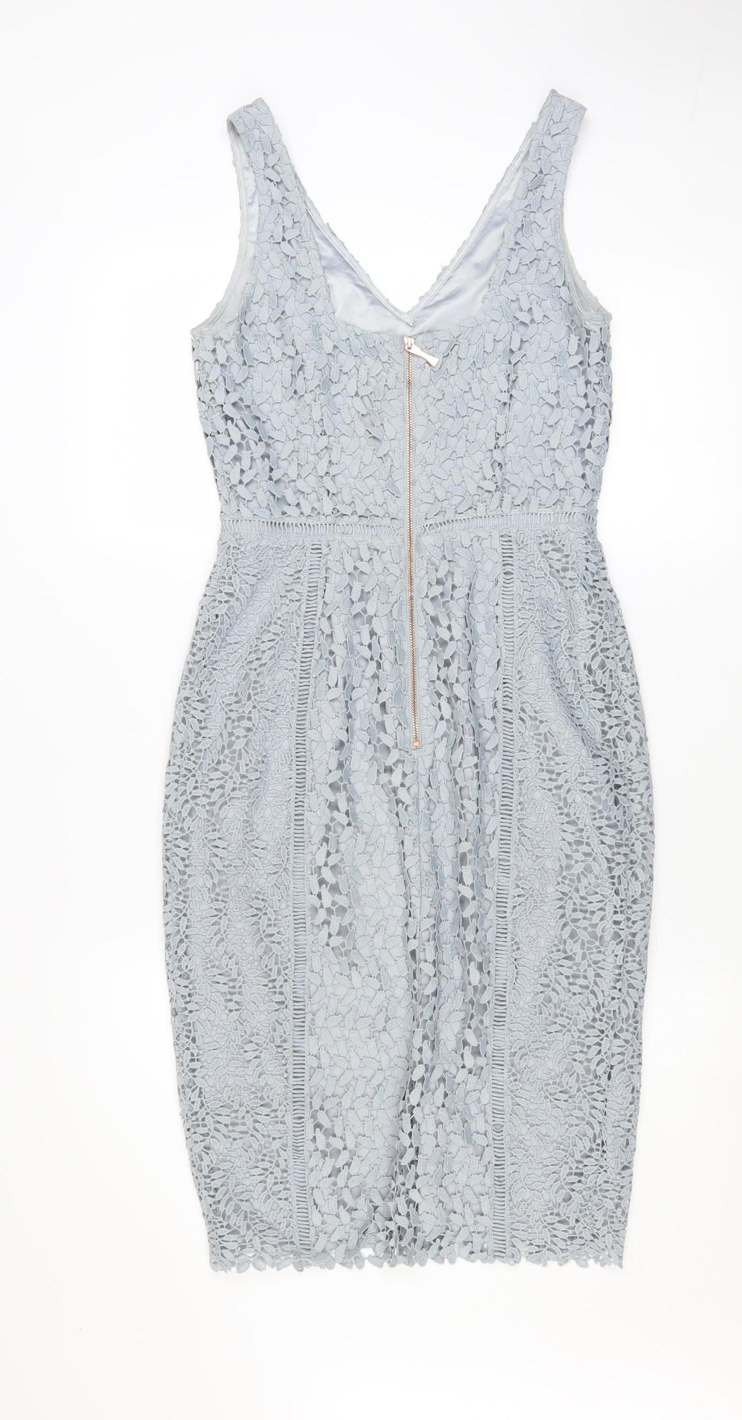 Marks and Spencer Women’s Grey Sheath Lace Dress Size 8 Sleeveless V-Neck