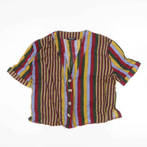 Nasty Gal Women’s Multicoloured Striped Cropped Button-Up Top Size M