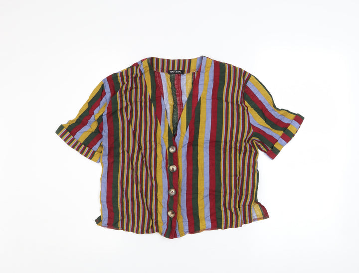 Nasty Gal Women’s Multicoloured Striped Cropped Button-Up Top Size M