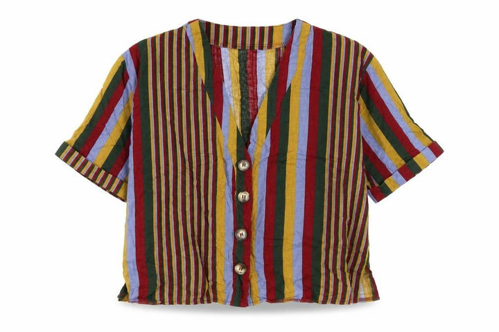 Nasty Gal Women’s Multicoloured Striped Cropped Button-Up Top Size M