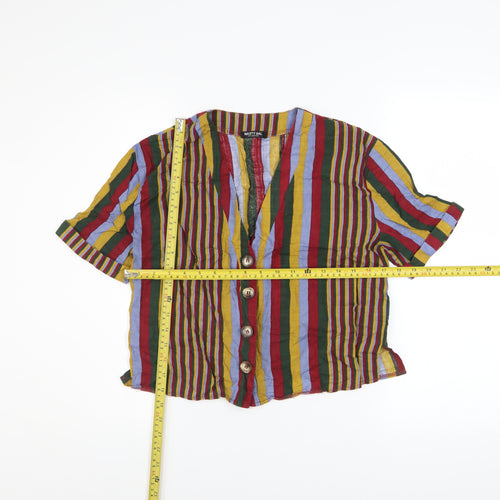 Nasty Gal Women’s Multicoloured Striped Cropped Button-Up Top Size M