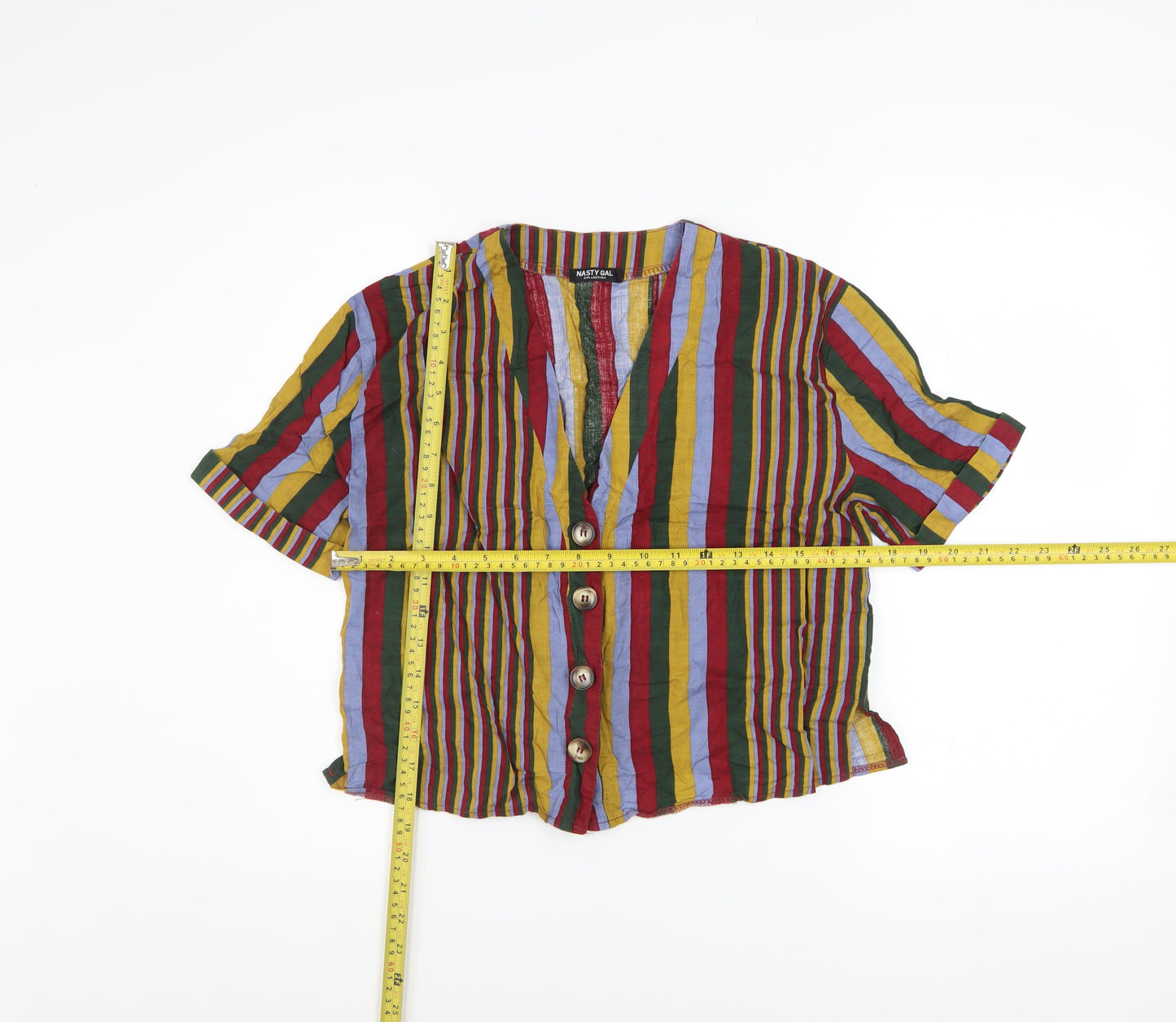 Nasty Gal Women’s Multicoloured Striped Cropped Button-Up Top Size M