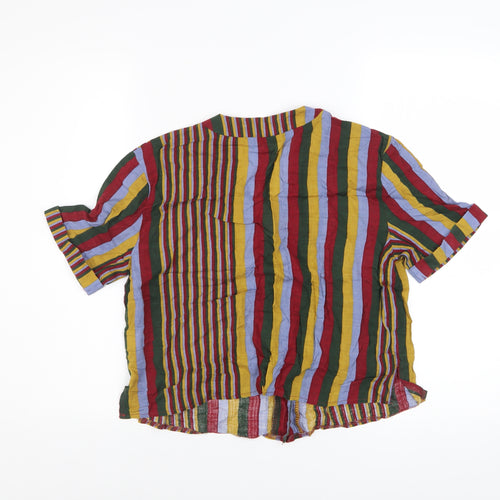 Nasty Gal Women’s Multicoloured Striped Cropped Button-Up Top Size M