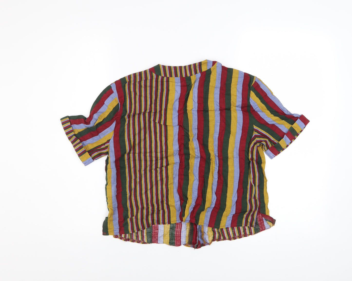 Nasty Gal Women’s Multicoloured Striped Cropped Button-Up Top Size M
