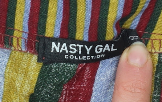 Nasty Gal Women’s Multicoloured Striped Cropped Button-Up Top Size M