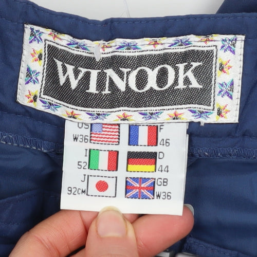 WINCOOK Men's Blue Size 36 Snow Pants Regular Fit Belted Waterproof