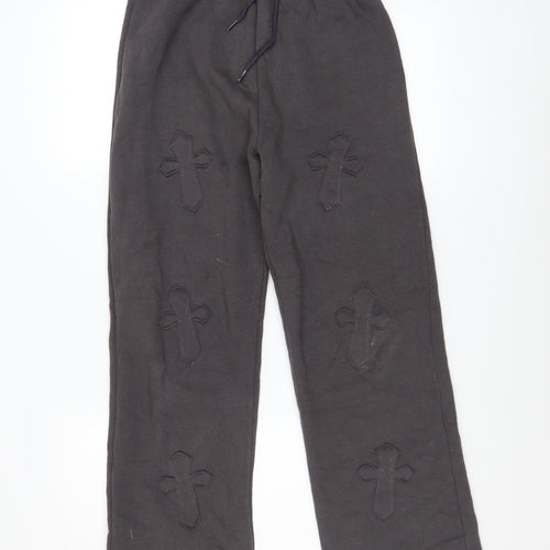 Paris Women Black Cross Applique Sweatpants UK 8 S Elastic Waist