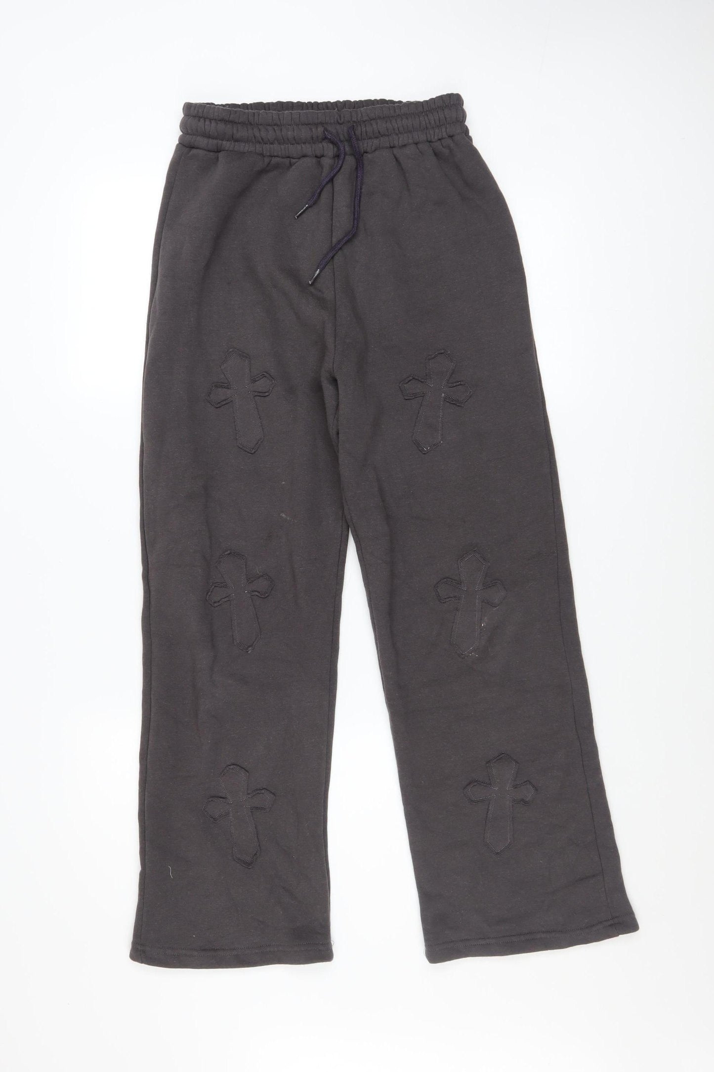 Paris Women Black Cross Applique Sweatpants UK 8 S Elastic Waist