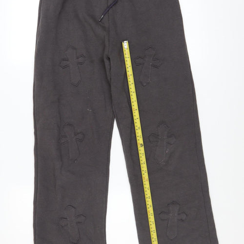 Paris Women Black Cross Applique Sweatpants UK 8 S Elastic Waist