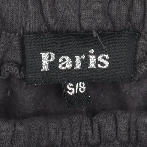 Paris Women Black Cross Applique Sweatpants UK 8 S Elastic Waist
