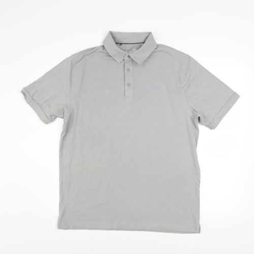 Under Armour Men's Grey HeatGear Polo Shirt Size L Loose Fit