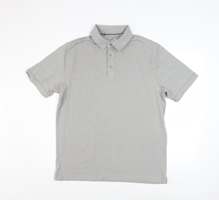 Under Armour Men's Grey HeatGear Polo Shirt Size L Loose Fit