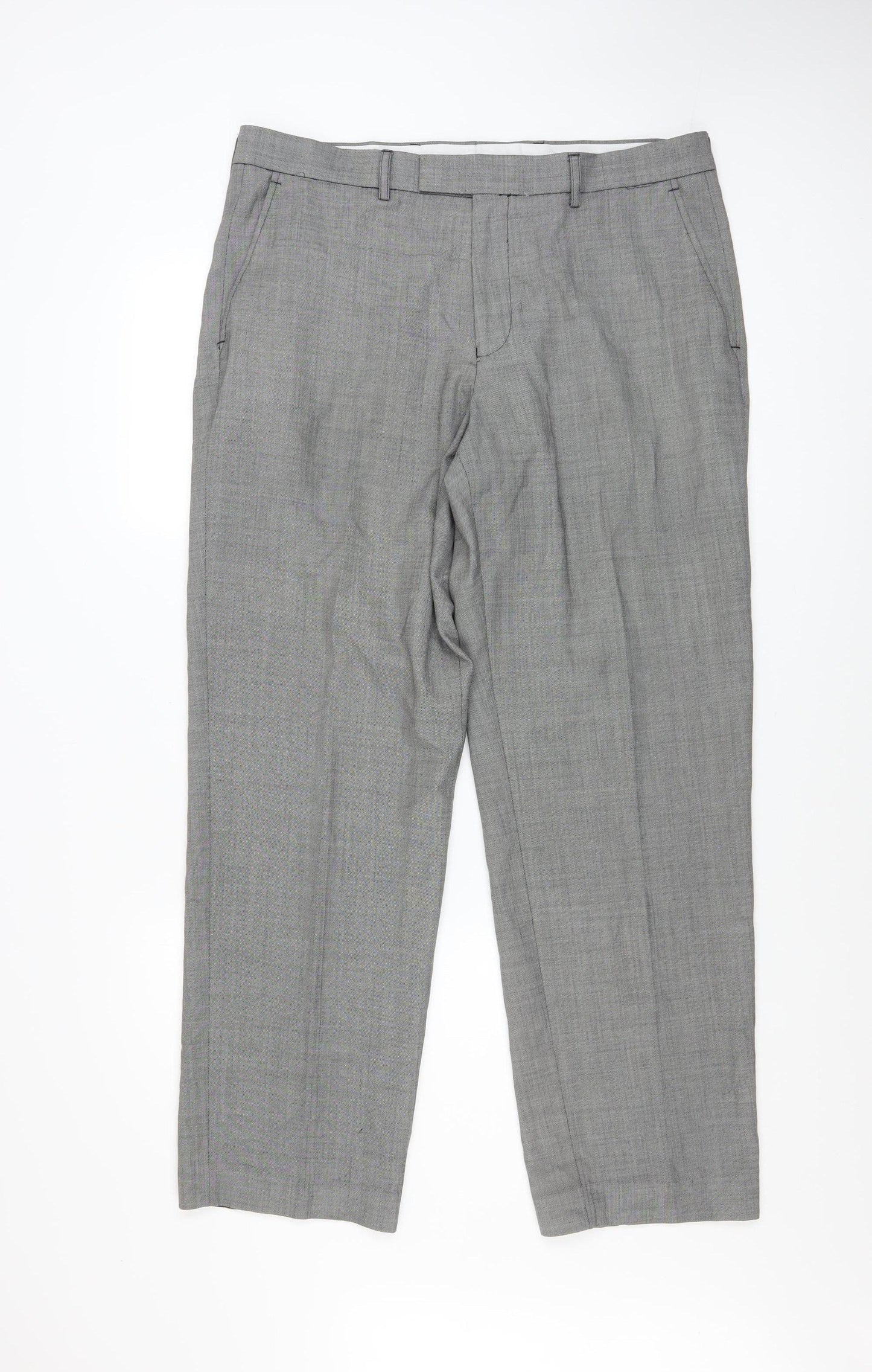 Dunnes Stores Men Grey Wool Blend Dress Pants 36W 31L Regular Fit
