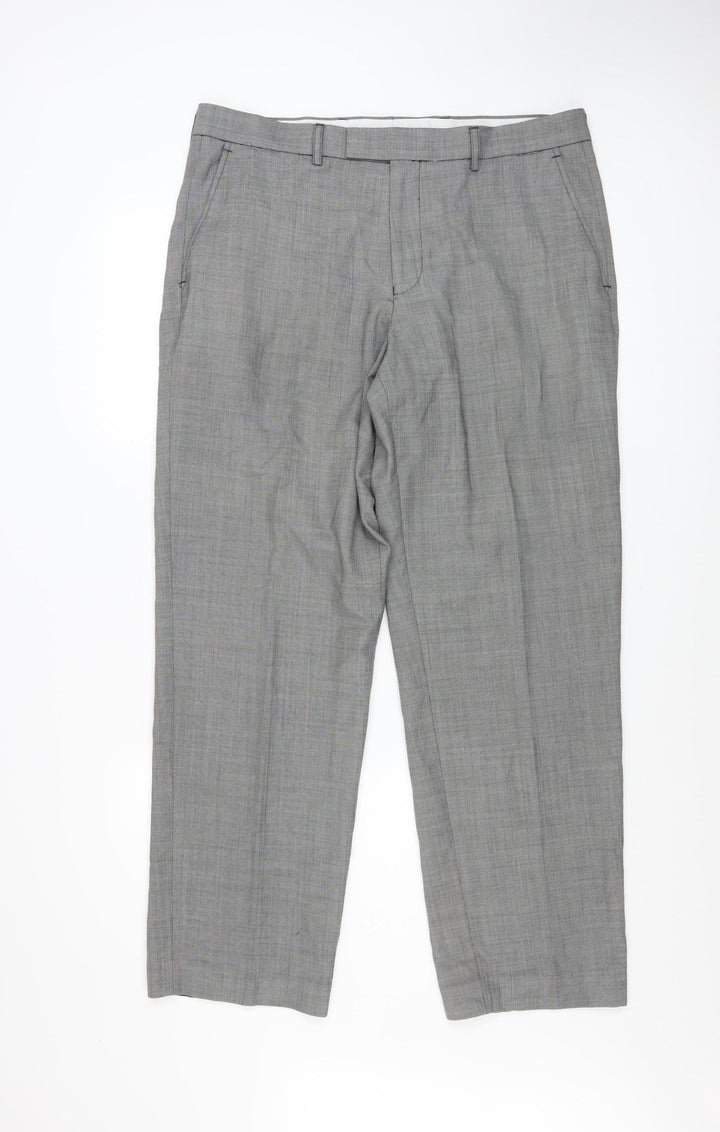 Dunnes Stores Men Grey Wool Blend Dress Pants 36W 31L Regular Fit