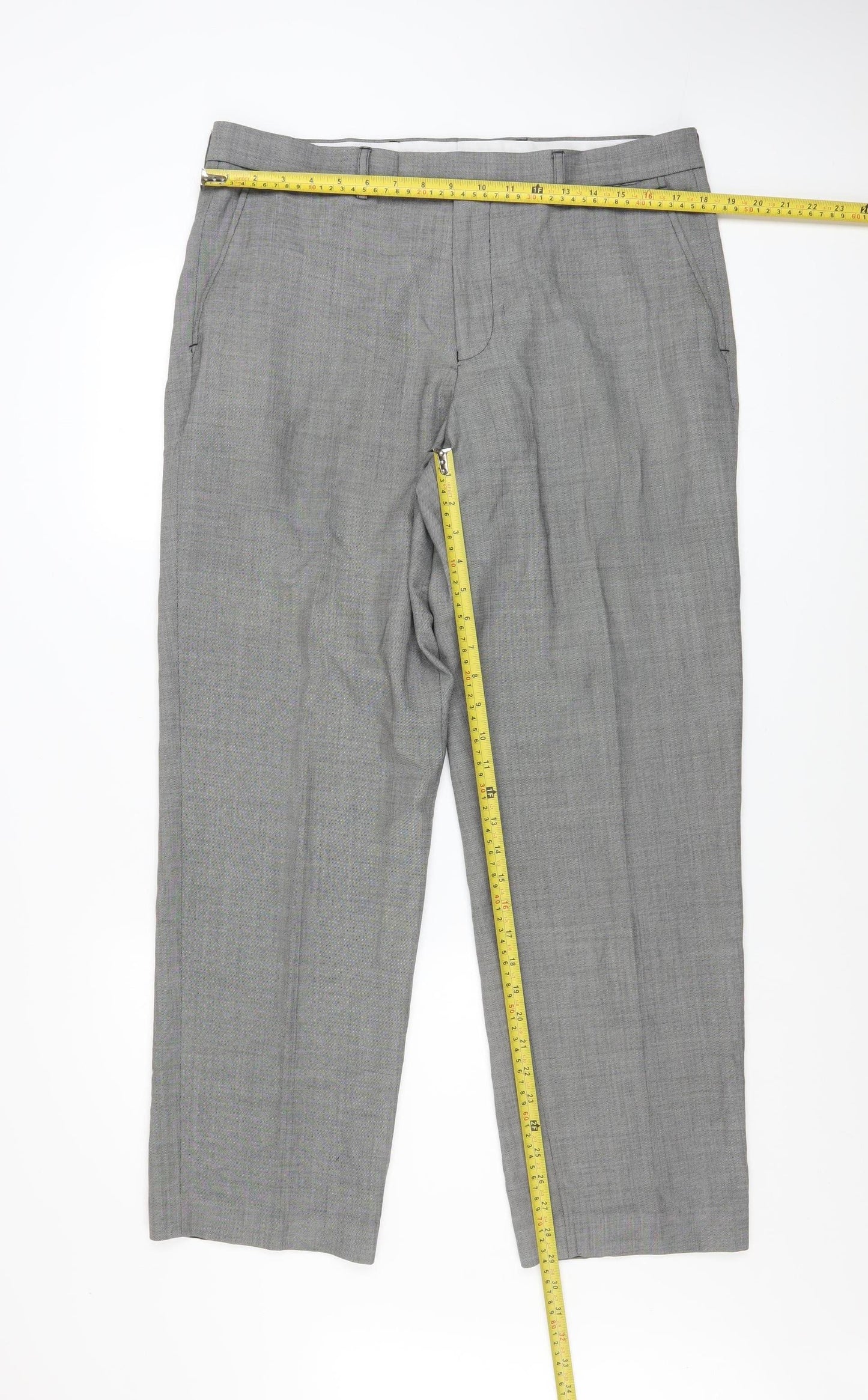 Dunnes Stores Men Grey Wool Blend Dress Pants 36W 31L Regular Fit