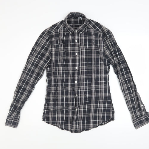 ASOS Design Men's Black Check Button-Up Shirt XS Long Sleeve