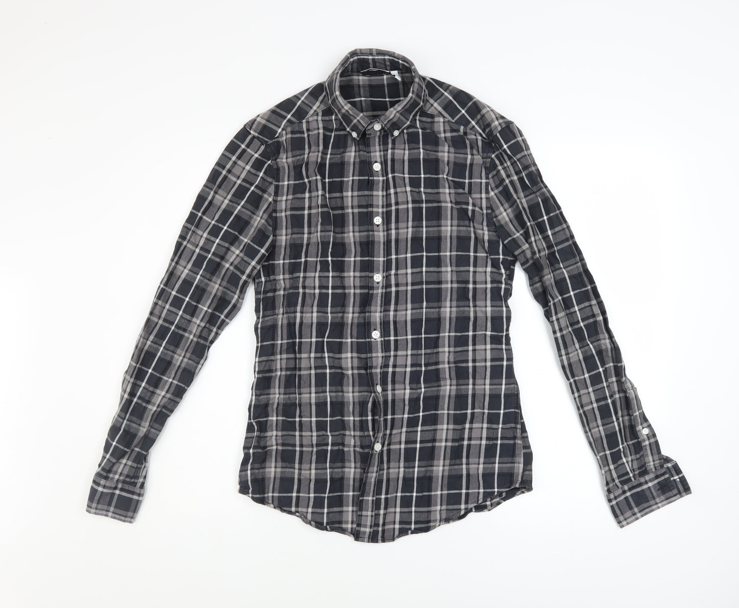 ASOS Design Men's Black Check Button-Up Shirt XS Long Sleeve