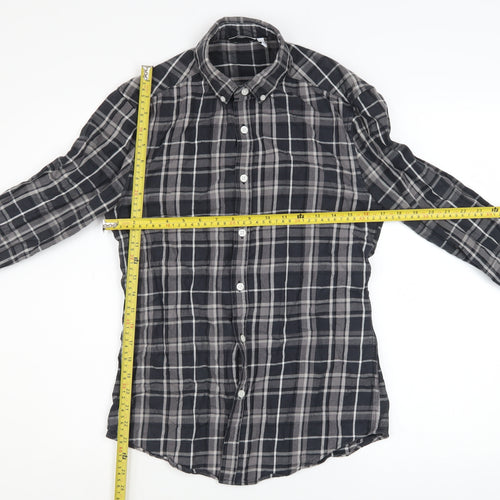 ASOS Design Men's Black Check Button-Up Shirt XS Long Sleeve