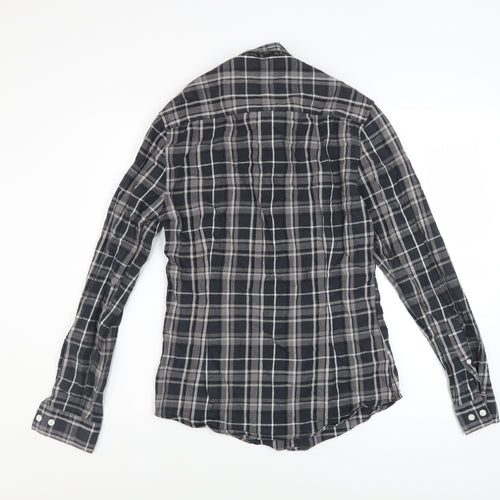 ASOS Design Men's Black Check Button-Up Shirt XS Long Sleeve