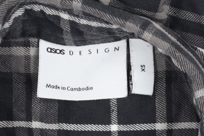 ASOS Design Men's Black Check Button-Up Shirt XS Long Sleeve