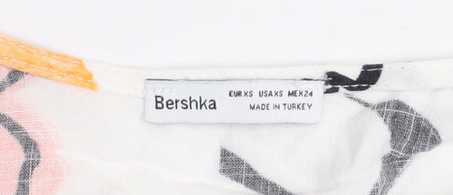 Bershka Womens Multicoloured XS Cropped Viscose Tie Front Blouse