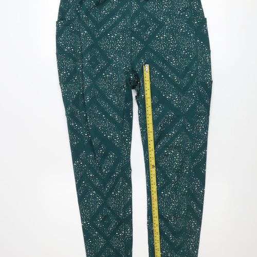 POP Fit Womens Green Geometric Leggings XL Activewear