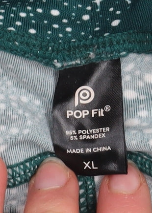 POP Fit Womens Green Geometric Leggings XL Activewear