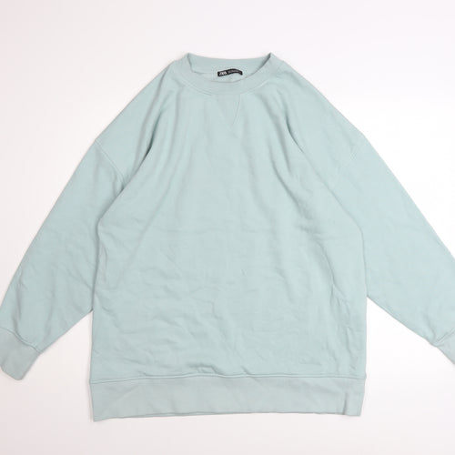 ZARA Men’s Mint Green Cotton Pullover Sweatshirt Size M