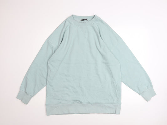 ZARA Men’s Mint Green Cotton Pullover Sweatshirt Size M