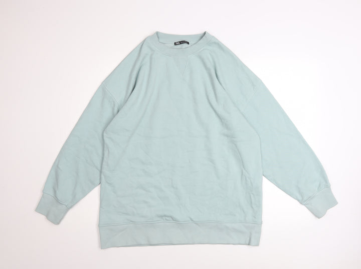 ZARA Men’s Mint Green Cotton Pullover Sweatshirt Size M