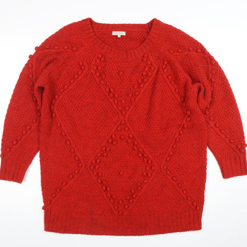 River Island Women's Red Cable-Knit Jumper UK 10 Acrylic Alpaca Blend
