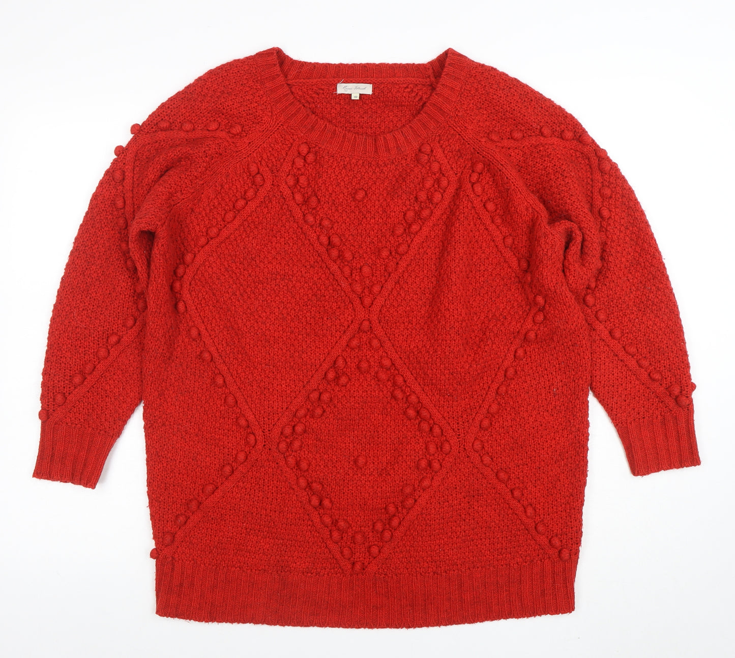 River Island Women's Red Cable-Knit Jumper UK 10 Acrylic Alpaca Blend