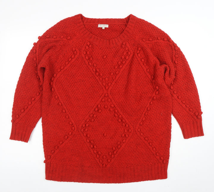 River Island Women's Red Cable-Knit Jumper UK 10 Acrylic Alpaca Blend