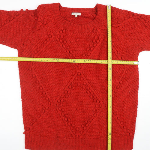 River Island Women's Red Cable-Knit Jumper UK 10 Acrylic Alpaca Blend