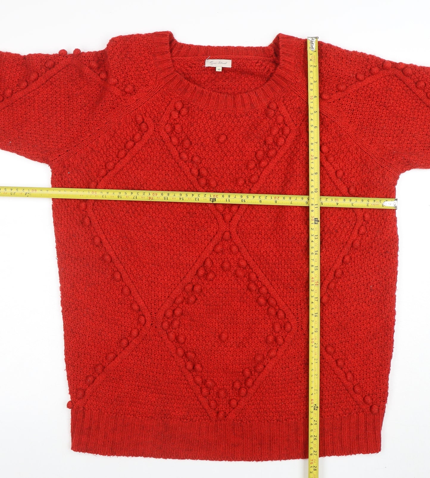 River Island Women's Red Cable-Knit Jumper UK 10 Acrylic Alpaca Blend