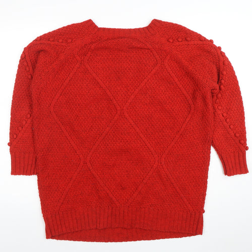 River Island Women's Red Cable-Knit Jumper UK 10 Acrylic Alpaca Blend