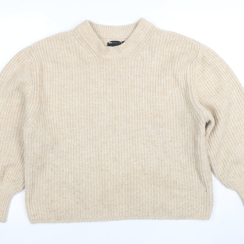 ASOS DESIGN Women Beige Size 8 Mock Neck Chunky Knit Jumper
