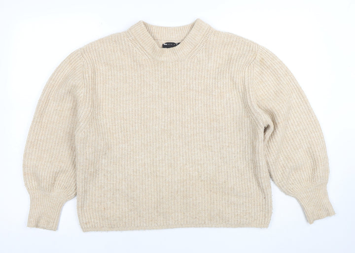 ASOS DESIGN Women Beige Size 8 Mock Neck Chunky Knit Jumper