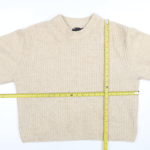 ASOS DESIGN Women Beige Size 8 Mock Neck Chunky Knit Jumper