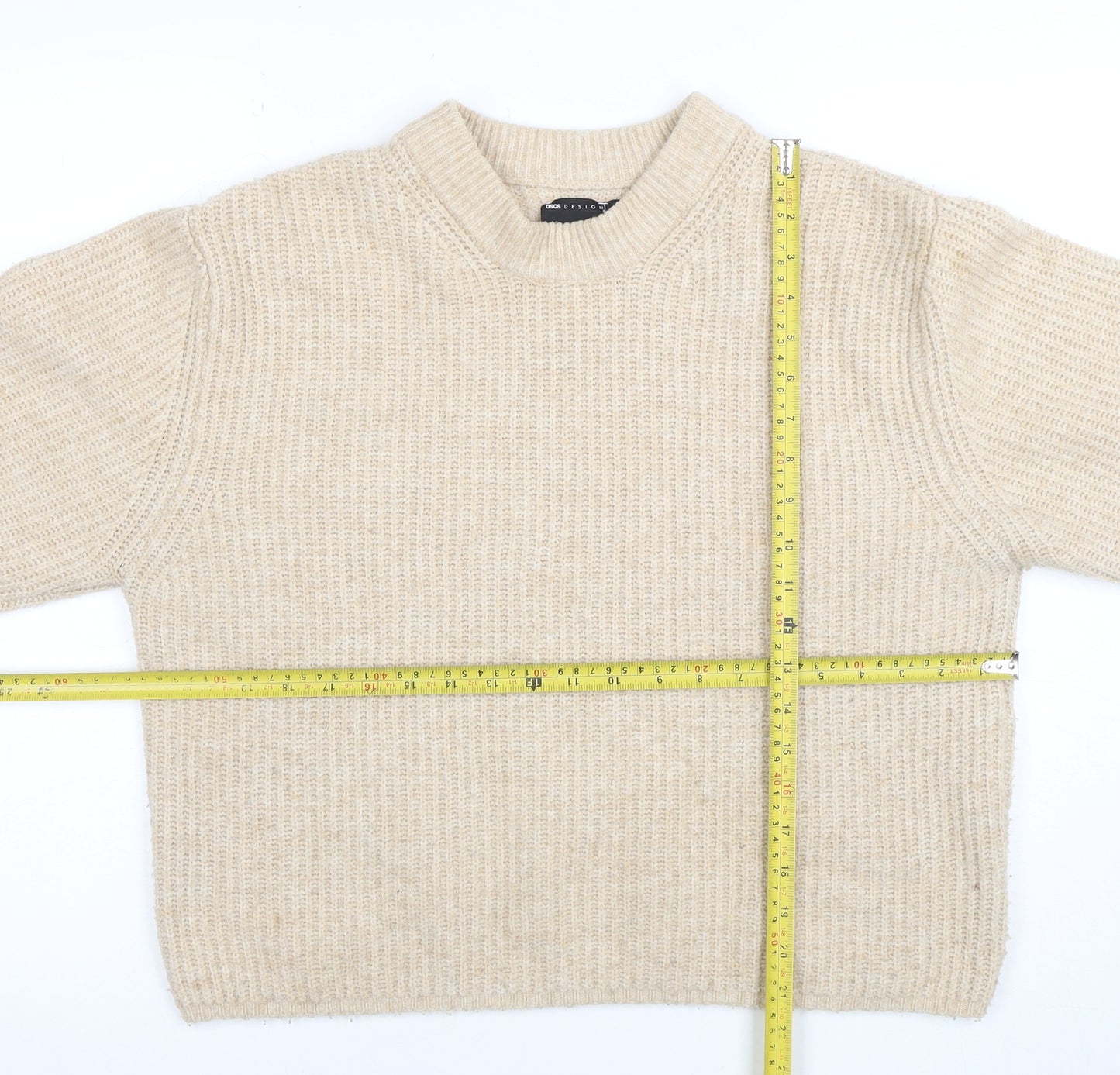 ASOS DESIGN Women Beige Size 8 Mock Neck Chunky Knit Jumper