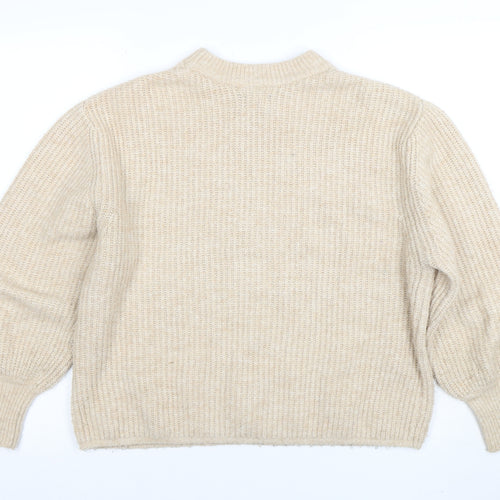 ASOS DESIGN Women Beige Size 8 Mock Neck Chunky Knit Jumper
