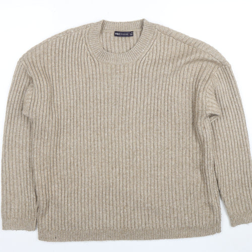 Marks and Spencer Women’s Beige Ribbed Knit Crew Neck Jumper Size M