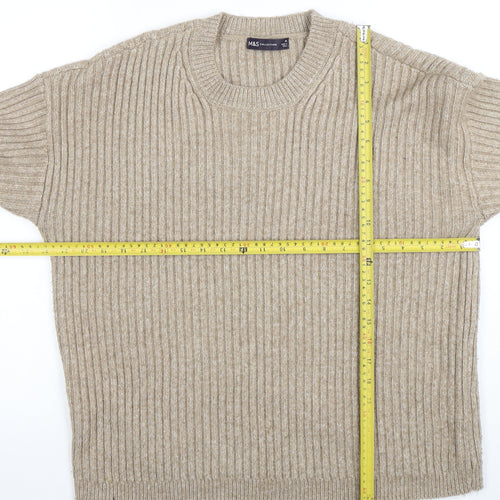 Marks and Spencer Women’s Beige Ribbed Knit Crew Neck Jumper Size M